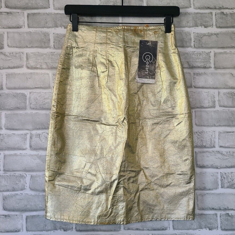 Vintage Cedars Y2K Leather Gold Metallic Pencil Skirt Size 8 NEW